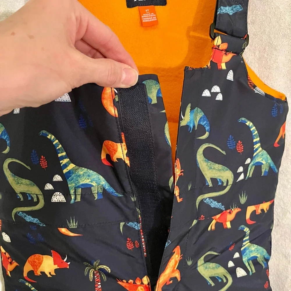 The Children’s Place Dinosaur Snow Bib Overalls 2T Fleece Lined